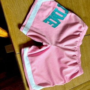 Pink Mesh Shorts with White Trim